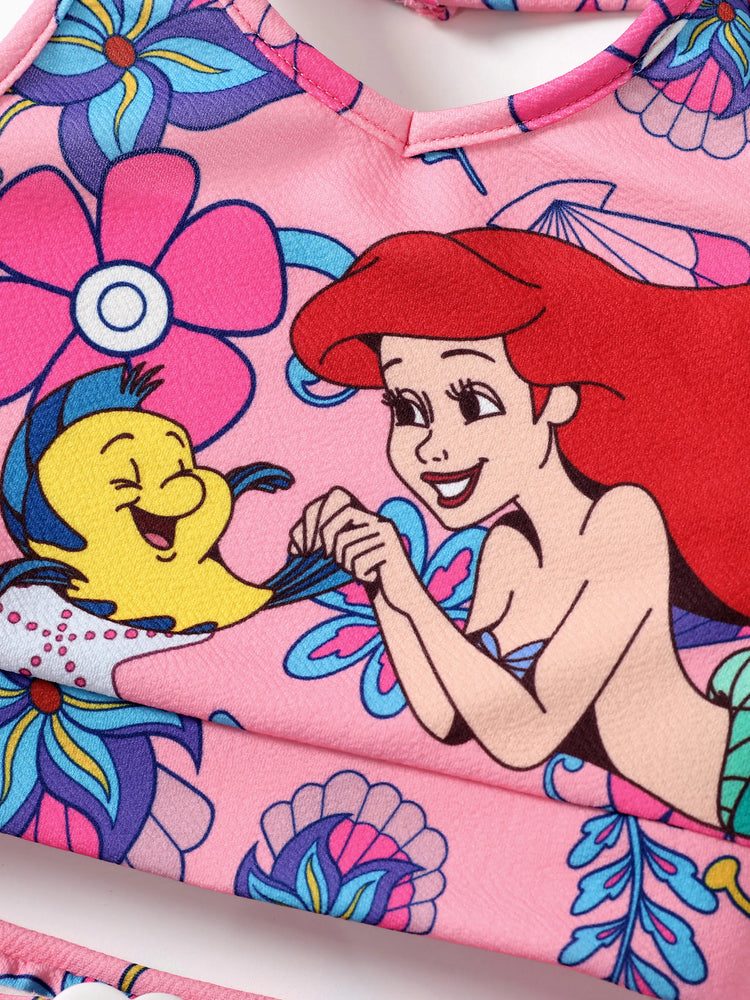 Disney Princess Toddler Girl 2pcs Ariel Print Halter Top with Floral Skirt Sets Pink