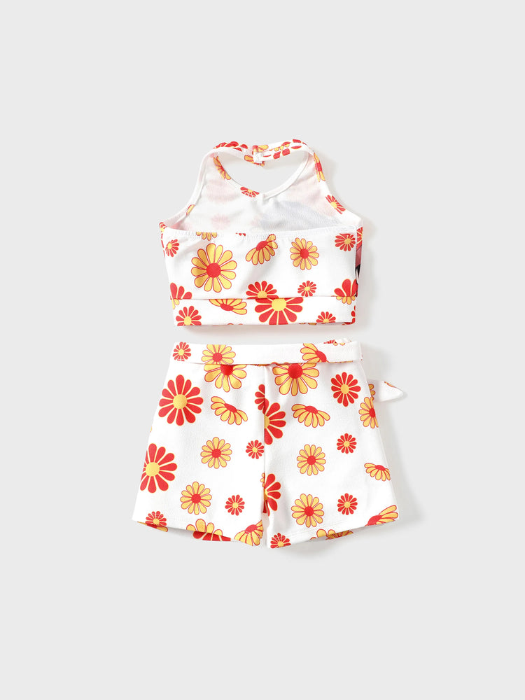 Ensemble 2 pièces Disney Princesse Vaiana pour petite fille : haut dos nu et jupe fleurie, blanc