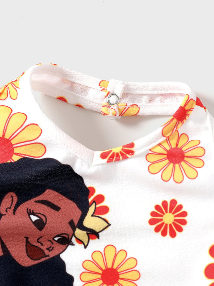 Ensemble 2 pièces Disney Princesse Vaiana pour petite fille : haut dos nu et jupe fleurie, blanc