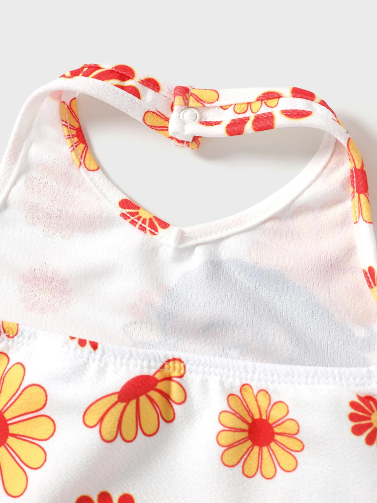 Ensemble 2 pièces Disney Princesse Vaiana pour petite fille : haut dos nu et jupe fleurie, blanc