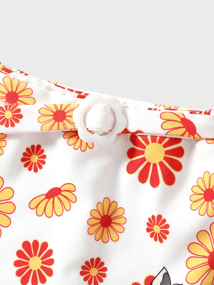 Ensemble 2 pièces Disney Princesse Vaiana pour petite fille : haut dos nu et jupe fleurie, blanc