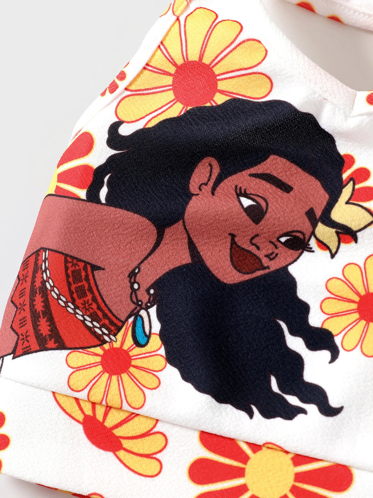Ensemble 2 pièces Disney Princesse Vaiana pour petite fille : haut dos nu et jupe fleurie, blanc