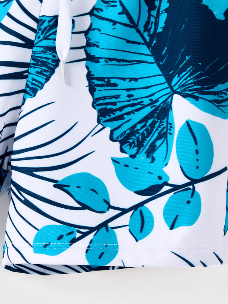 Family Matching Drawstring Swim Trunks or Cut Out Lace UP Back One-Piece Swimsuit BLUEWHITE