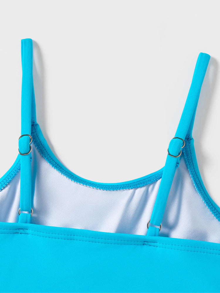 Family Matching Drawstring Swim Trunks or Cut Out Lace UP Back One-Piece Swimsuit BLUEWHITE