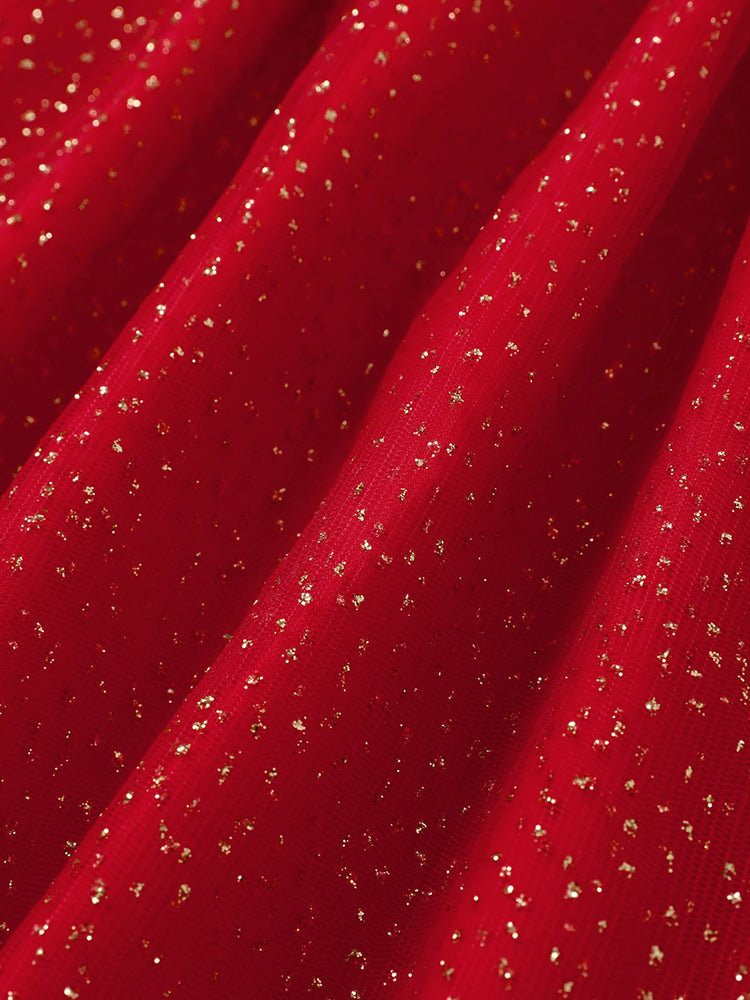 Robe de Noël à manches longues et superposition en maille pour petite fille Disney Mickey et ses amis Naia™, imprimé personnage, rouge