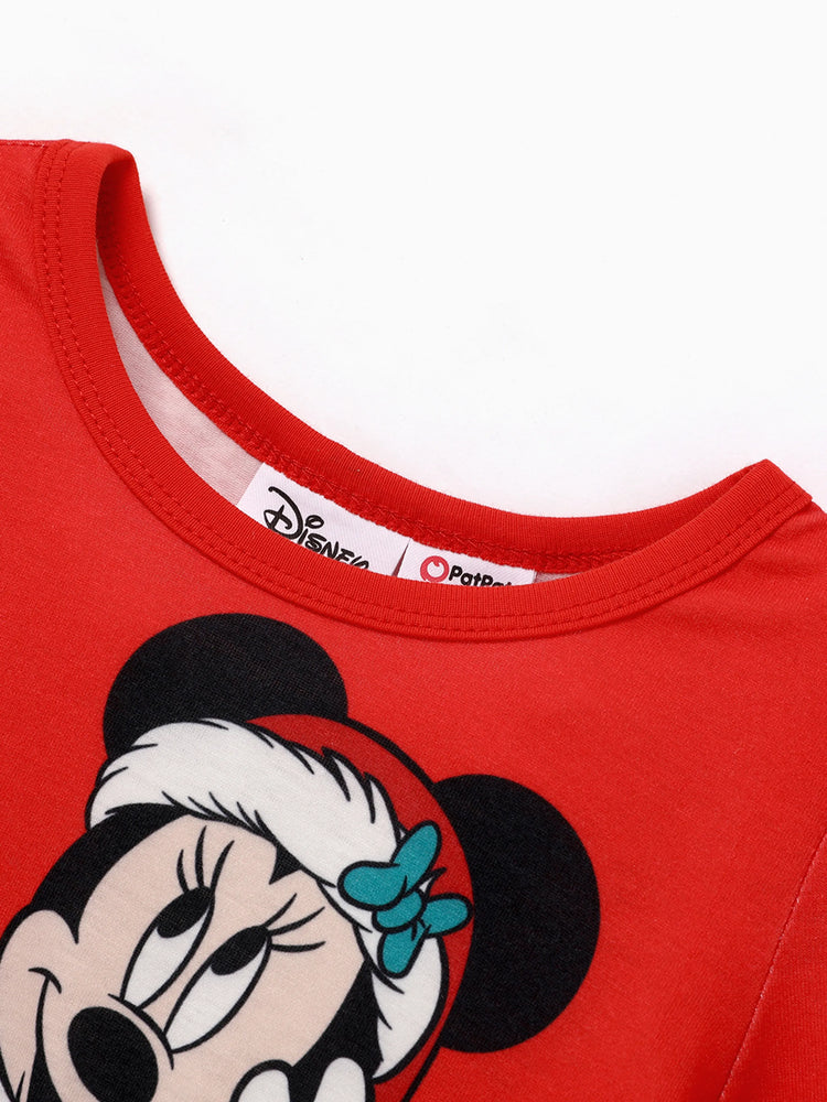 Robe de Noël à manches longues et superposition en maille pour petite fille Disney Mickey et ses amis Naia™, imprimé personnage, rouge