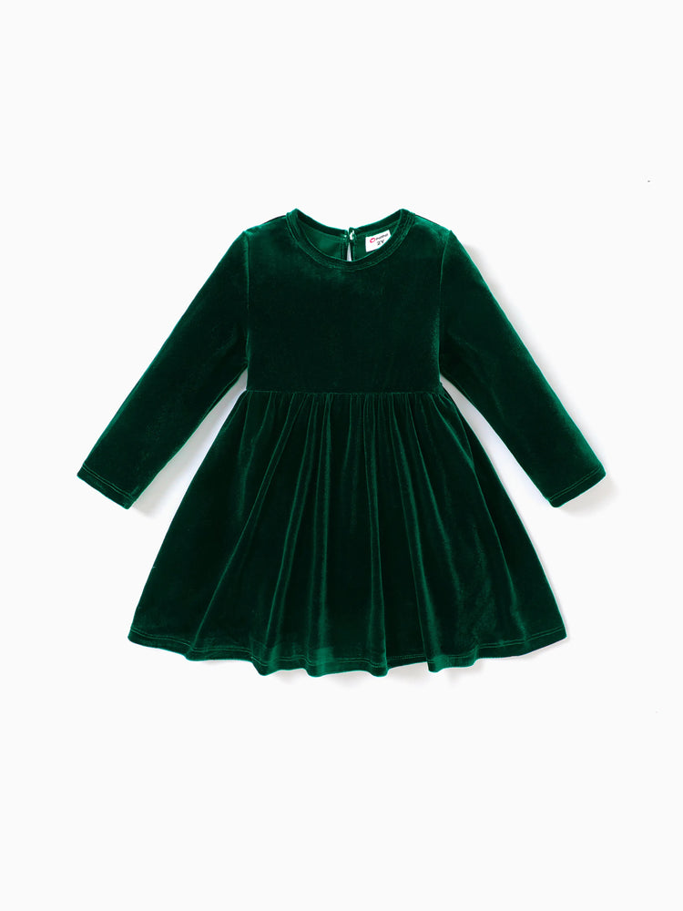 Ensemble de robe de Noël en velours de couleur unie pour petite fille, vert