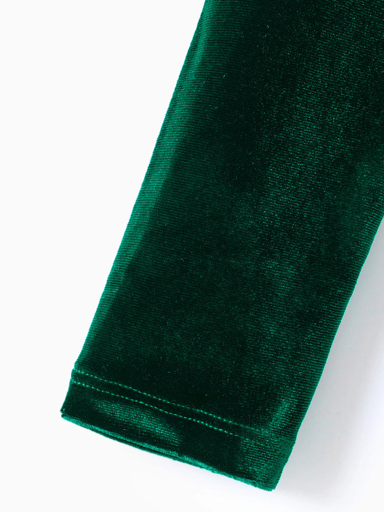 Ensemble de robe de Noël en velours de couleur unie pour petite fille, vert