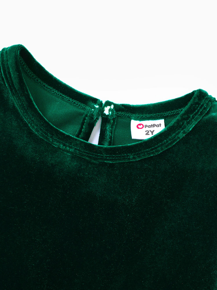 Ensemble de robe de Noël en velours de couleur unie pour petite fille, vert