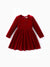 Christmas Sweet Toddler Girl Solid color Velvet material Dress Set Red