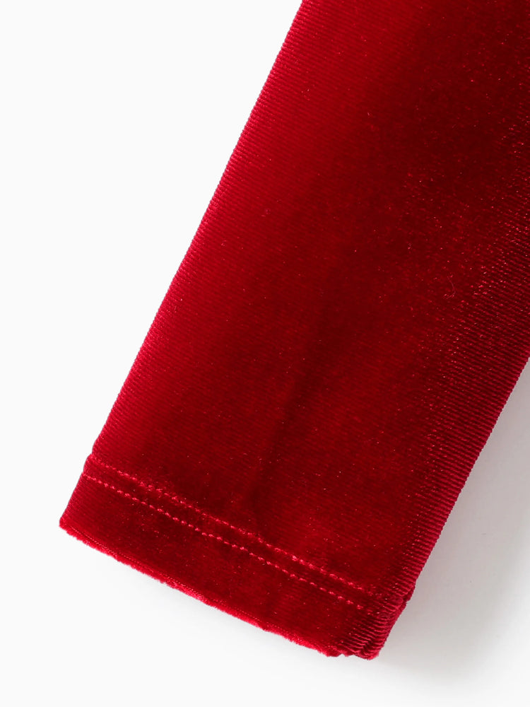 Christmas Sweet Toddler Girl Solid color Velvet material Dress Set Red