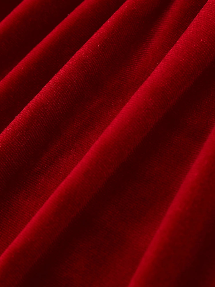 Christmas Sweet Toddler Girl Solid color Velvet material Dress Set Red