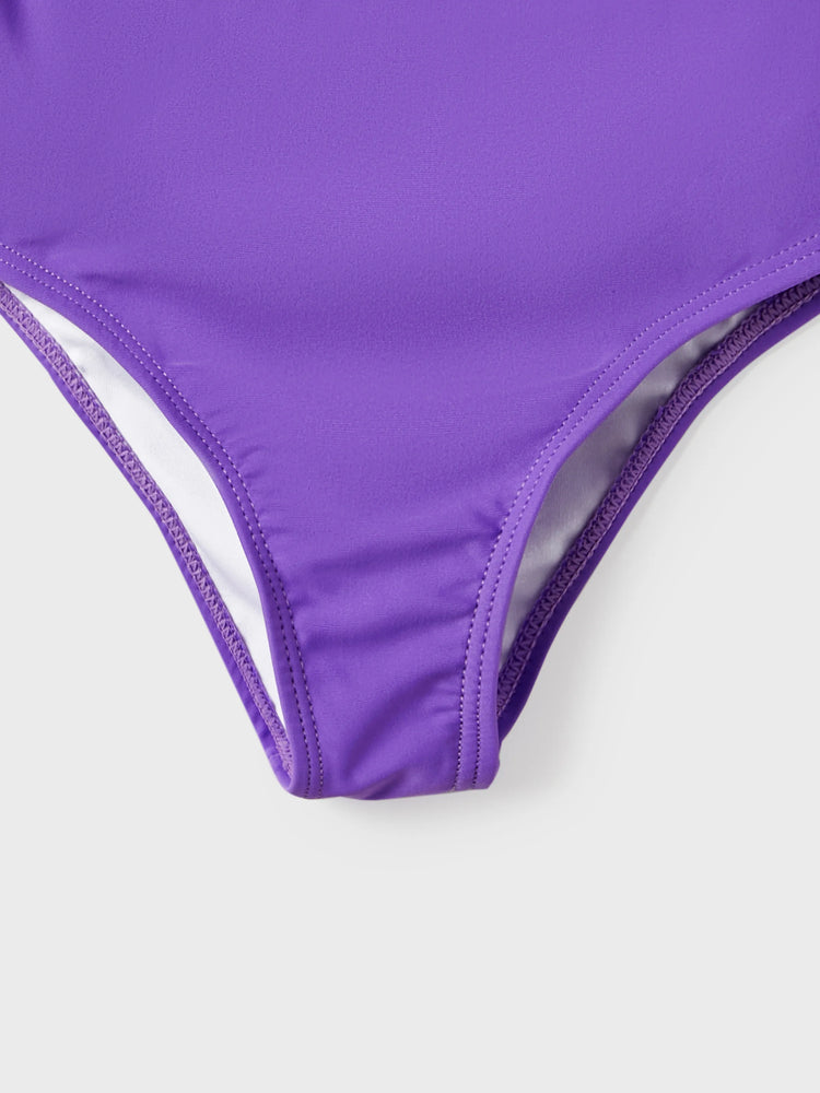 Traje de baño familiar de una pieza con nudo lateral y un solo hombro (secado rápido) ColorBlock