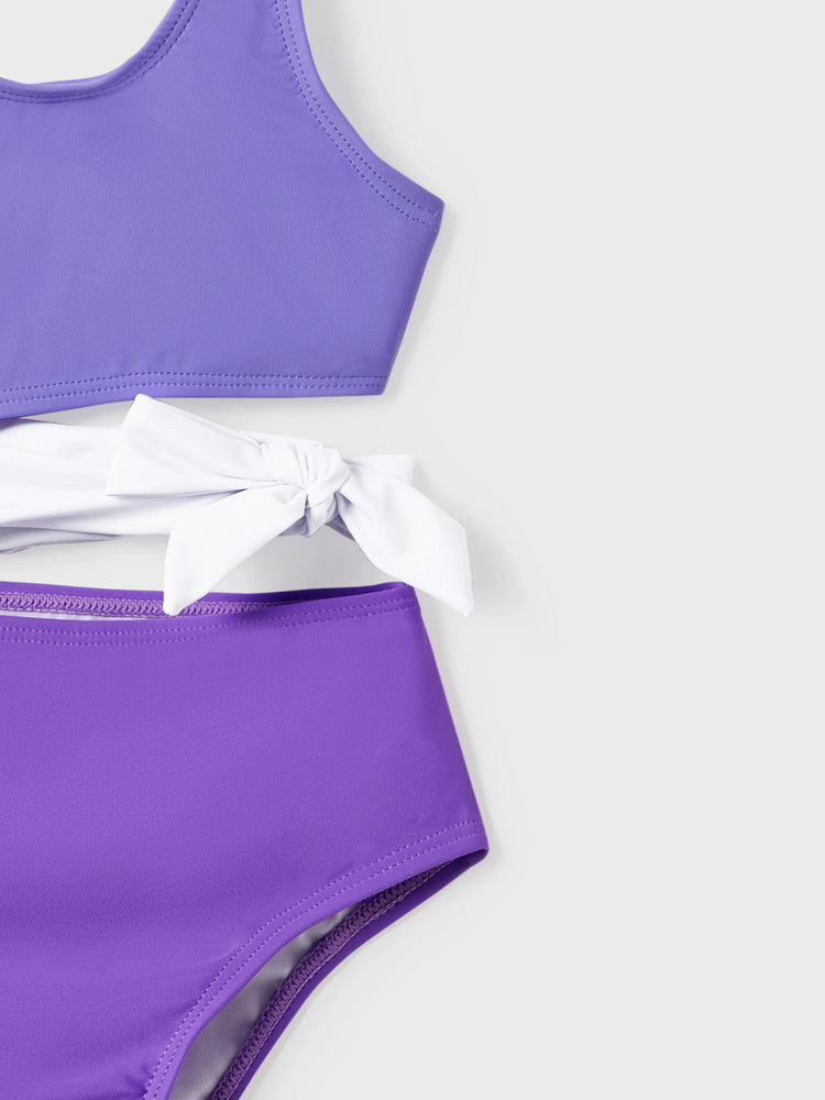 Traje de baño familiar de una pieza con nudo lateral y un solo hombro (secado rápido) ColorBlock