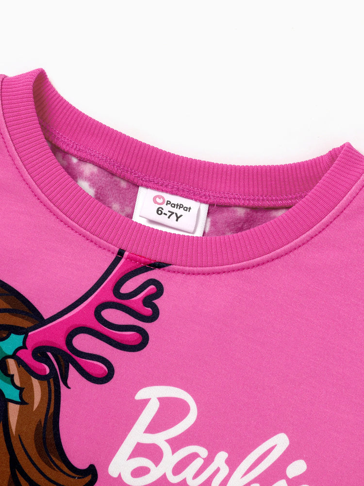 Sweat-shirt à manches longues imprimé personnage de Noël Barbie Kid Girl rose