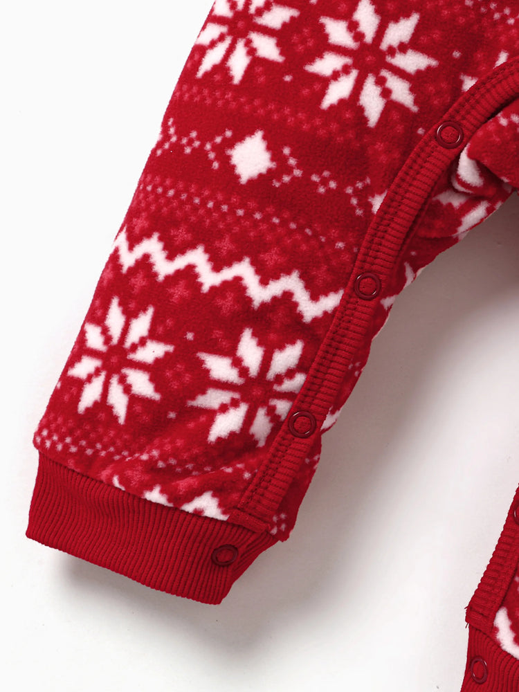 Disney Mickey and Friends Christmas Family Matching Snowflake Character Print Plush Crew Neck Sweatshirt Red