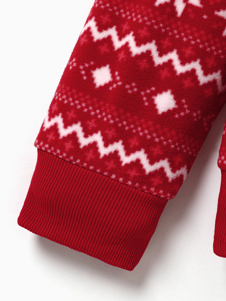 Disney Mickey and Friends Christmas Family Matching Snowflake Character Print Plush Crew Neck Sweatshirt Red