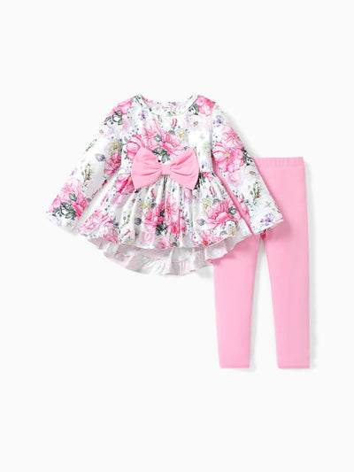 Ensemble de 2 pièces pour petite fille, motif floral hyper-tactile, rose