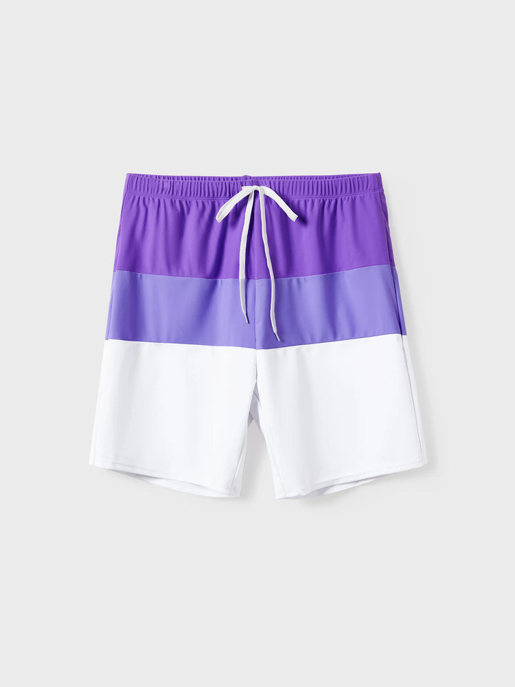 Daddy & Daughter Color-block Swim Trunks or One-shoulder Side Knot One-Piece Swimsuit (Quick-Dry) ColorBlock
