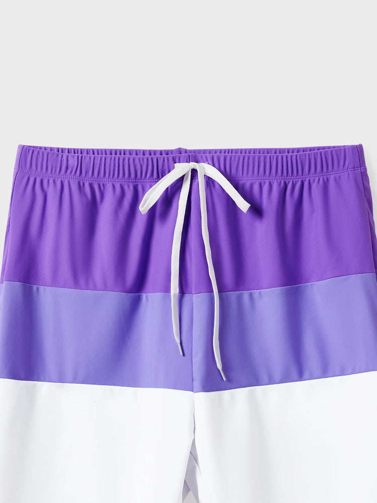 Daddy & Daughter Color-block Swim Trunks or One-shoulder Side Knot One-Piece Swimsuit (Quick-Dry) ColorBlock