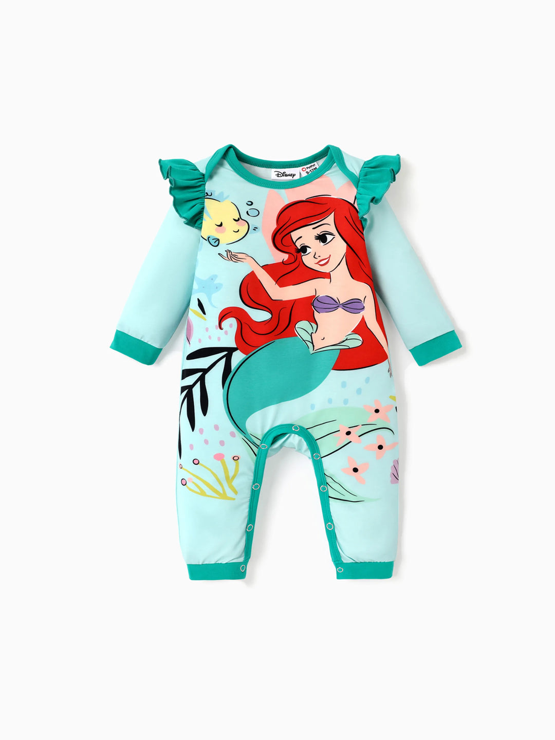 Disney Princess Baby Girl Naia™ Ariel Print Ruffled Jumpsuit Green