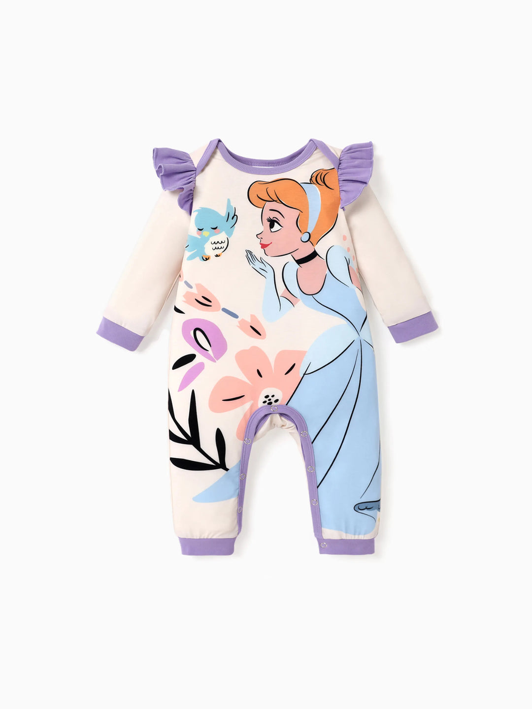 Disney Princess Baby Girl Naia™ Cinderella Print Ruffled Jumpsuit Apricot