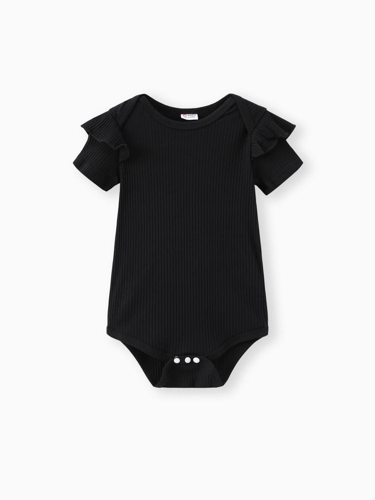 Ensemble 2 pièces pour bébé fille, barboteuse à volants style ours et salopette brodée à pois, noir
