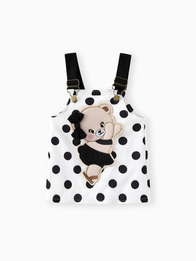 Ensemble 2 pièces pour bébé fille, barboteuse à volants style ours et salopette brodée à pois, noir