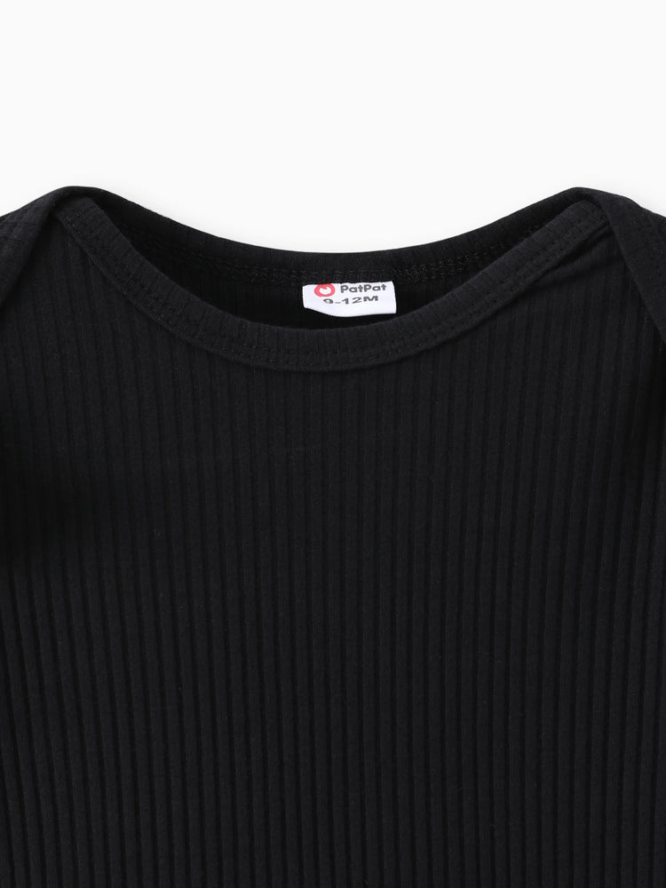 Ensemble 2 pièces pour bébé fille, barboteuse à volants style ours et salopette brodée à pois, noir