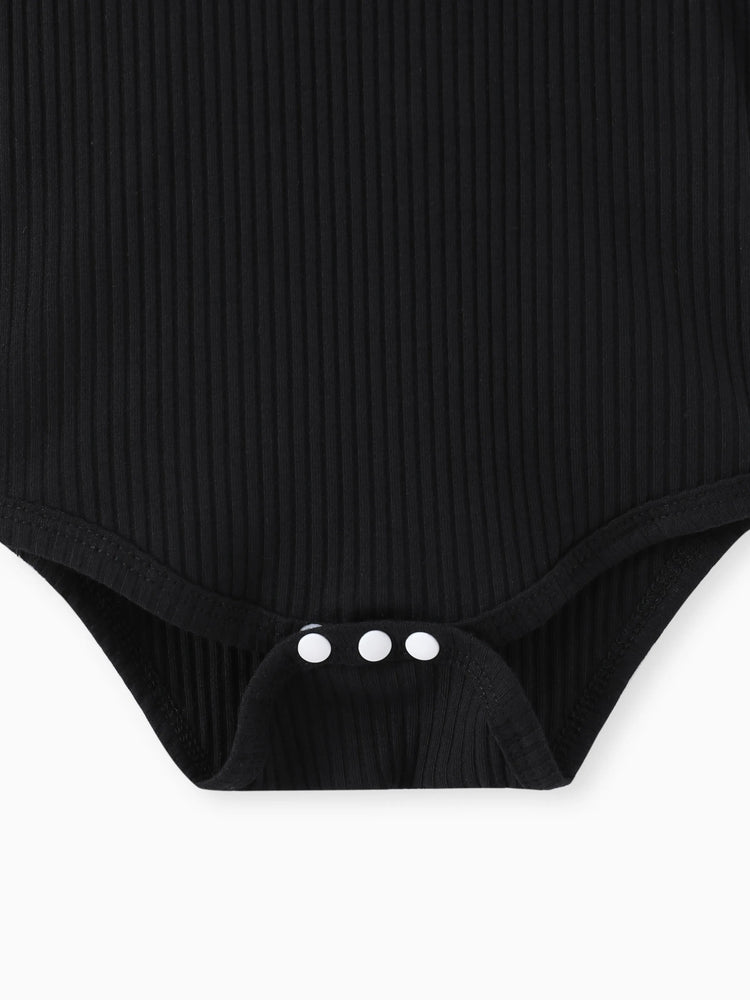 Ensemble 2 pièces pour bébé fille, barboteuse à volants style ours et salopette brodée à pois, noir