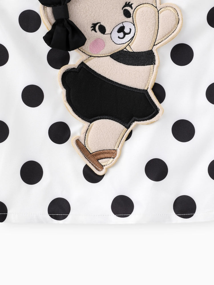 Ensemble 2 pièces pour bébé fille, barboteuse à volants style ours et salopette brodée à pois, noir