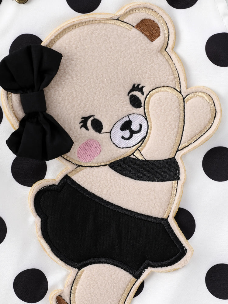 Ensemble 2 pièces pour bébé fille, barboteuse à volants style ours et salopette brodée à pois, noir