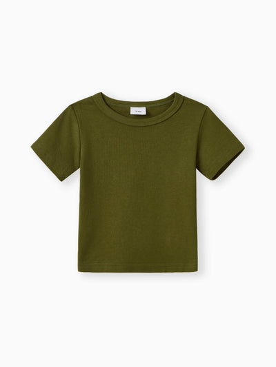 2pcs Baby Boy Short-sleeve Solid Tee and Allover Dinosaur Print Overall Romper Set Army green