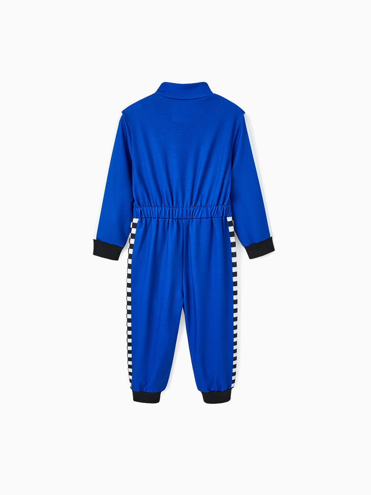 Hot Wheels Toddler Boy Colorblock Logo Print Long-sleeve Racing Jumpsuit Blue