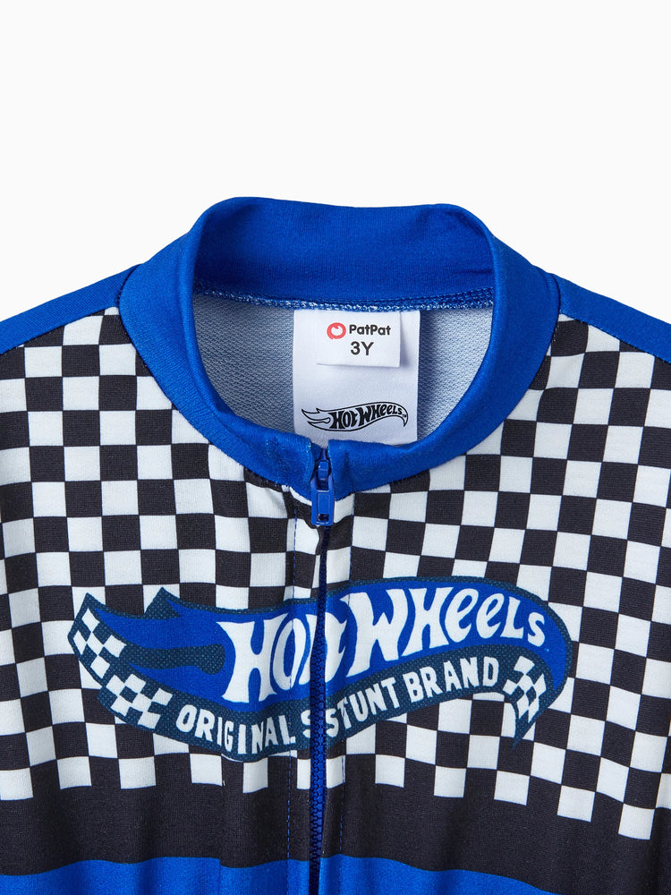 Hot Wheels Toddler Boy Colorblock Logo Print Long-sleeve Racing Jumpsuit Blue