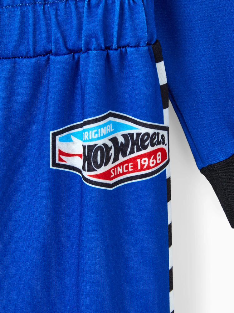 Hot Wheels Toddler Boy Colorblock Logo Print Long-sleeve Racing Jumpsuit Blue