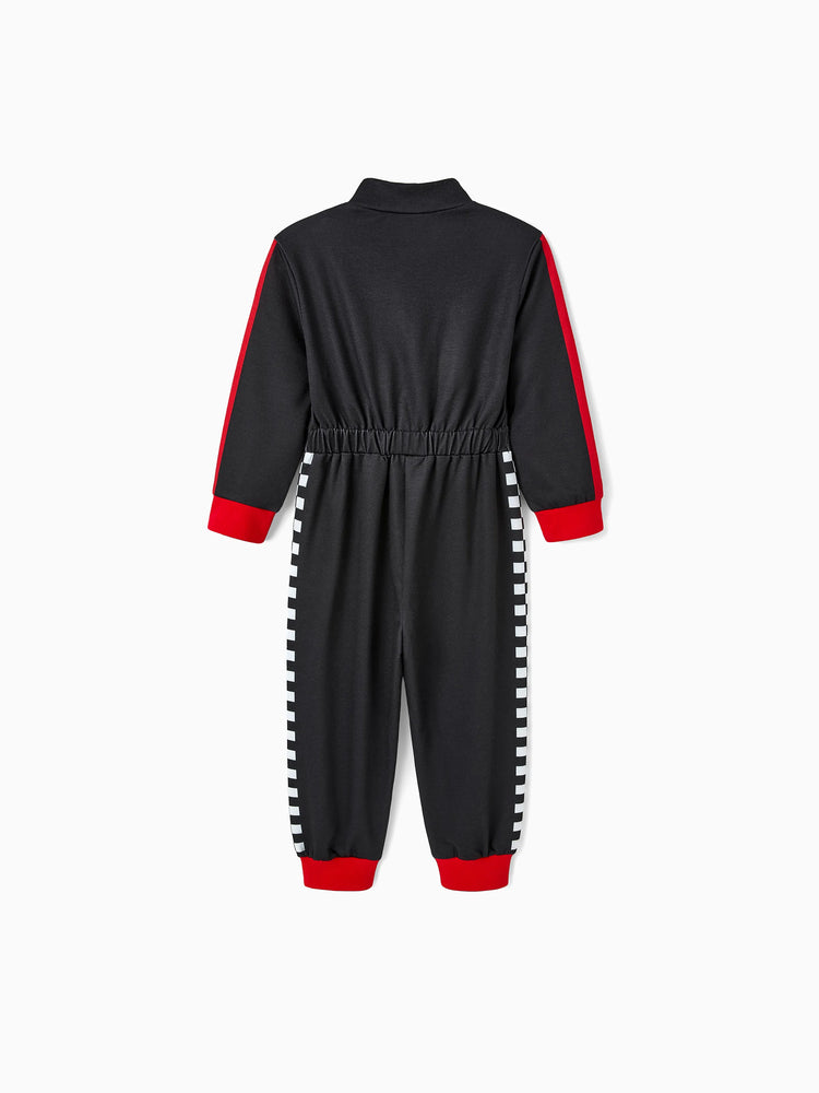 Hot Wheels Toddler Boy Colorblock Logo Print Long-sleeve Racing Jumpsuit Black