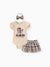 Baby Girl 3pcs Bear Style Embroidered Ruffled Romper and Plaid Skirt with Headband Set Beige