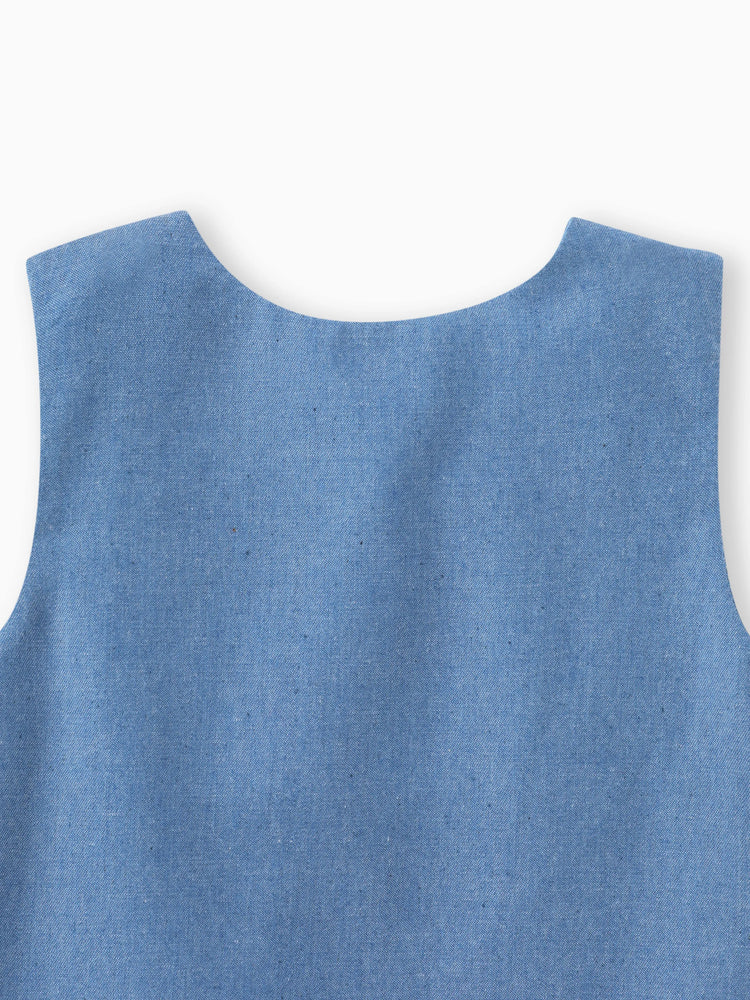 Baby Mädchen Giraffe Bowknot festes blaues Jeans-Behälterkleid Himmelblau