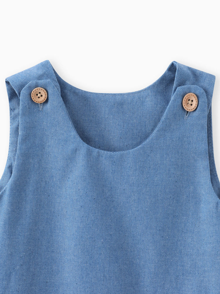 Baby Mädchen Giraffe Bowknot festes blaues Jeans-Behälterkleid Himmelblau