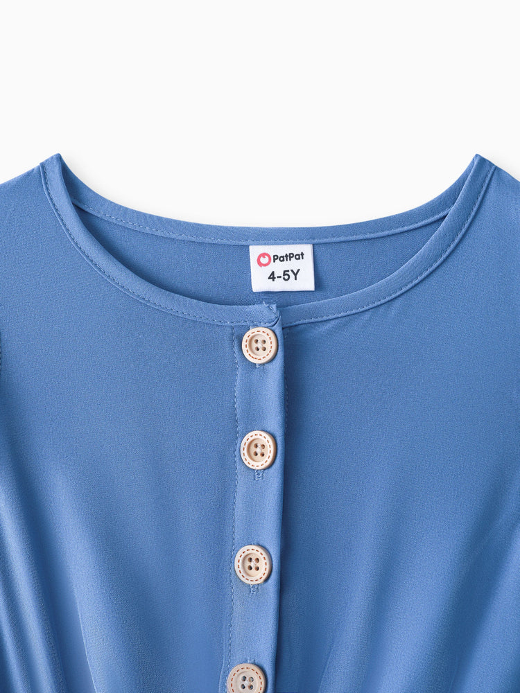 Robe à volants et imprimé floral pour fille, ceinture et manches flottantes, bleu