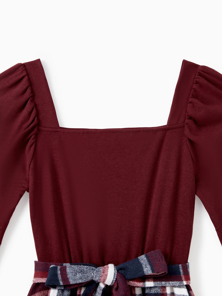 Ensembles de chemises décontractées à manches longues et de robes ceinturées en tricot rouge vin assorties pour toute la famille