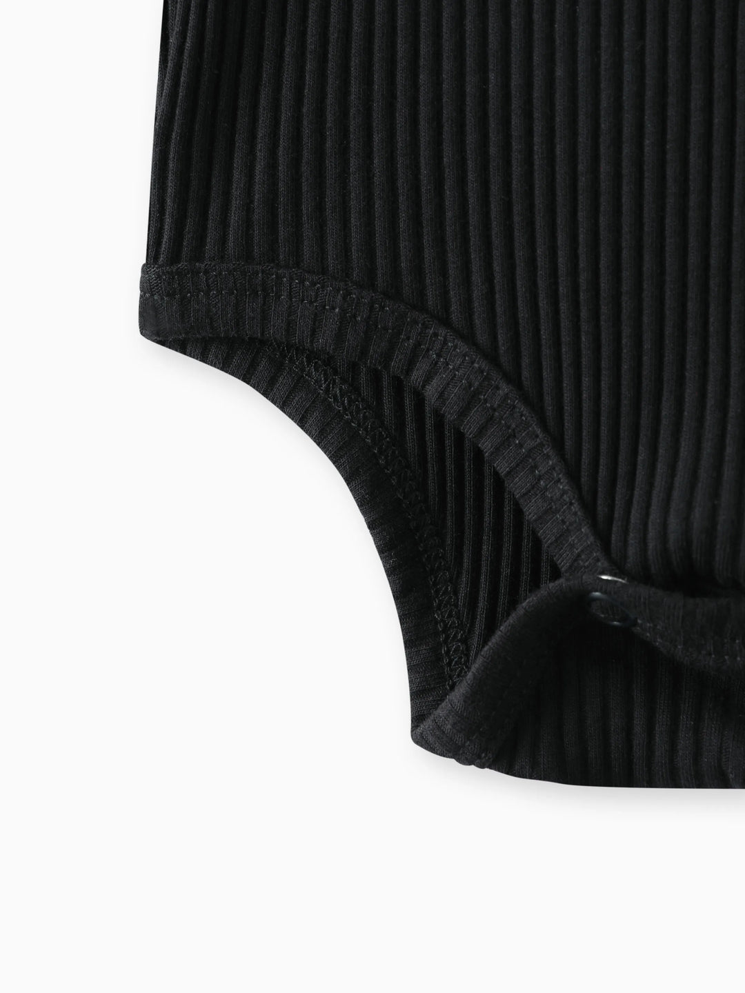 Baby Girl/Boy Cotton Button Design Solid Color Ribbed Long-sleeve Rompers Black