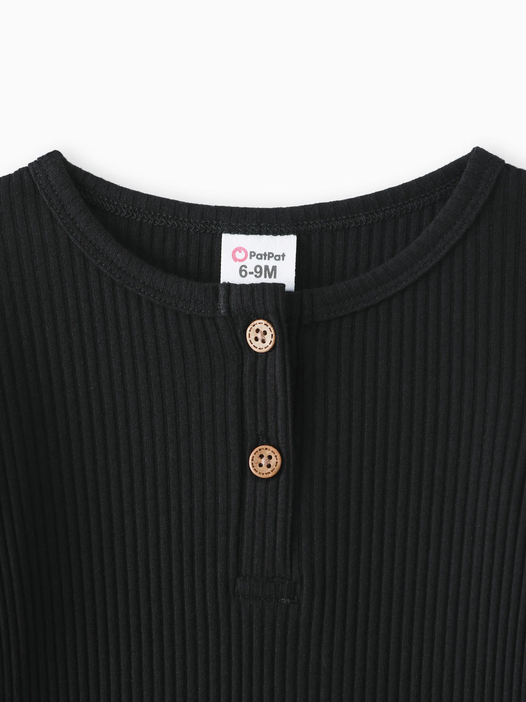 Baby Girl/Boy Cotton Button Design Solid Color Ribbed Long-sleeve Rompers Black