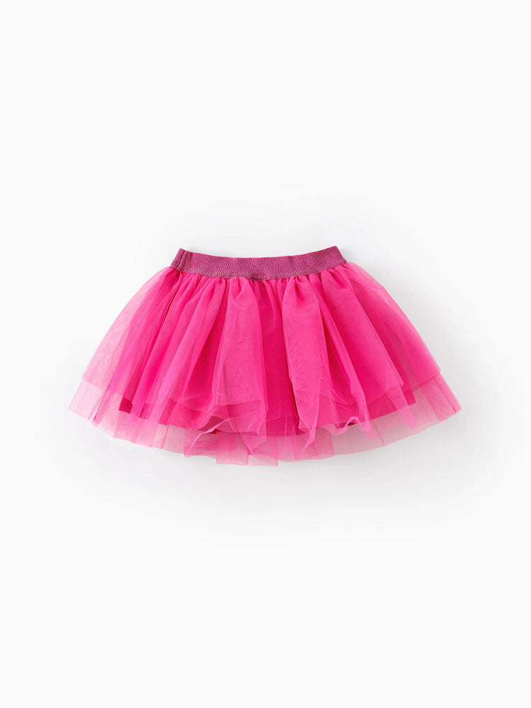 Ensemble t-shirt à manches longues ou jupe en tulle pour petite fille Barbie, rose vif