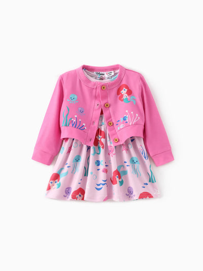 Ensemble 2 pièces Disney Princess Ariel Naia™ pour bébé fille, motif pieuvre, imprimé personnage sur le thème de l'océan, veste légère et robe rose