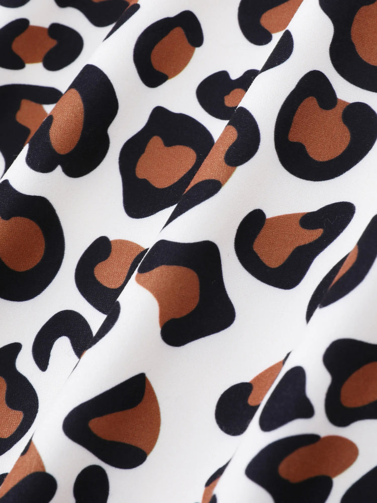 2-piece Toddler Girl Leopard Print Flutter Long-sleeve Top and Heart Pattern Pants Set Black