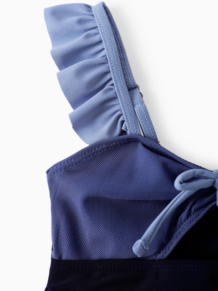 Maillot de bain une pièce assorti à cordon de serrage ou à nœud papillon froncé, en maille découpée, à volants et bretelles (séchage rapide) multicolore