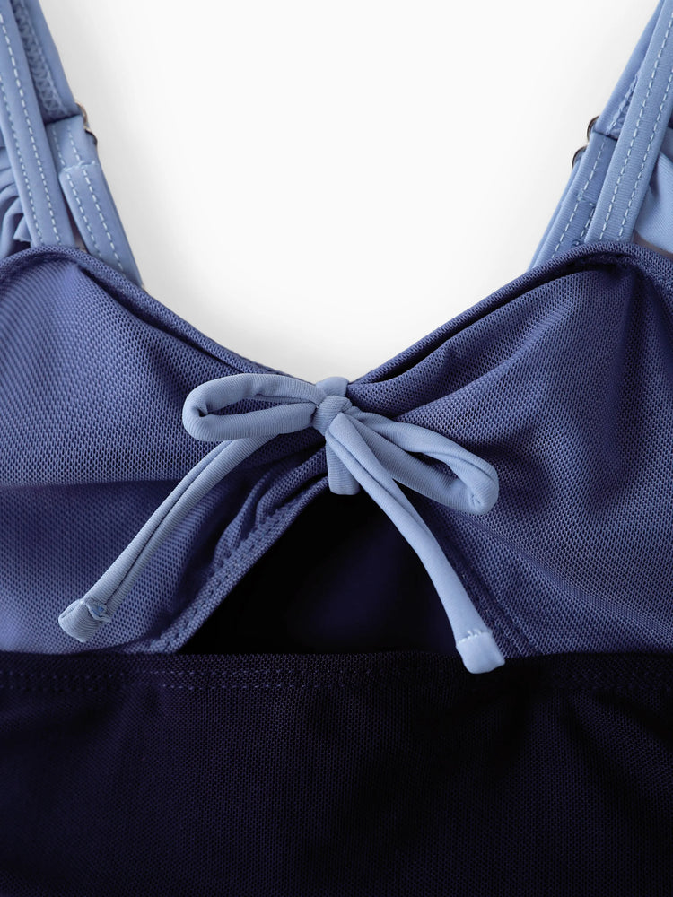 Maillot de bain une pièce assorti à cordon de serrage ou à nœud papillon froncé, en maille découpée, à volants et bretelles (séchage rapide) multicolore