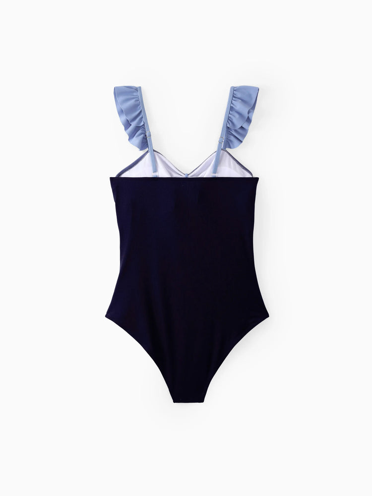 Maillot de bain une pièce assorti à cordon de serrage ou à nœud papillon froncé, en maille découpée, à volants et bretelles (séchage rapide) multicolore